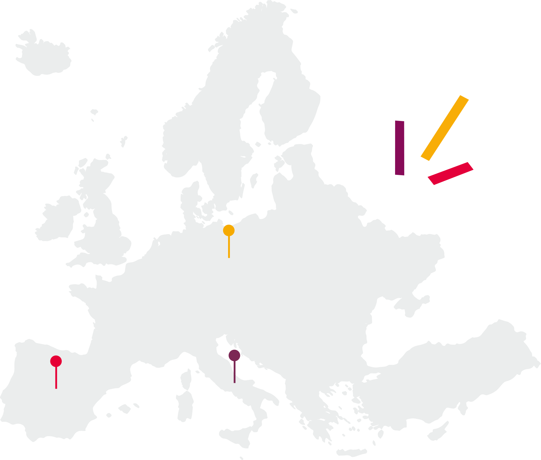 Locations of the 3 new offices in Europe