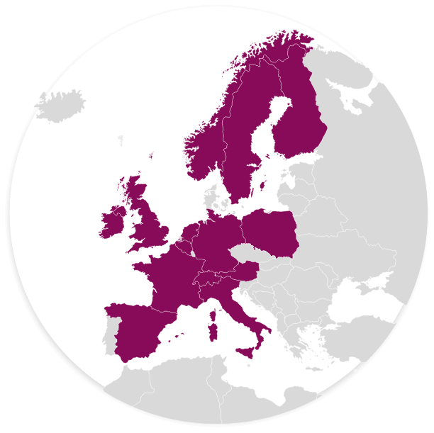 Map of European countries that participated in the survey