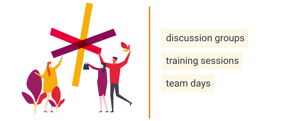 Discussion groups, training sessions, team days